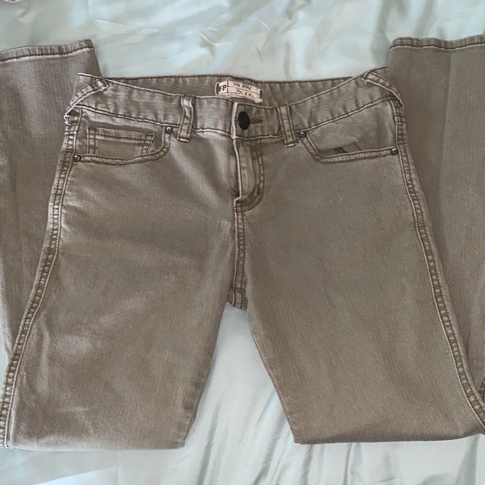 Free People Mid Rise Olive Green Skinny Jeans